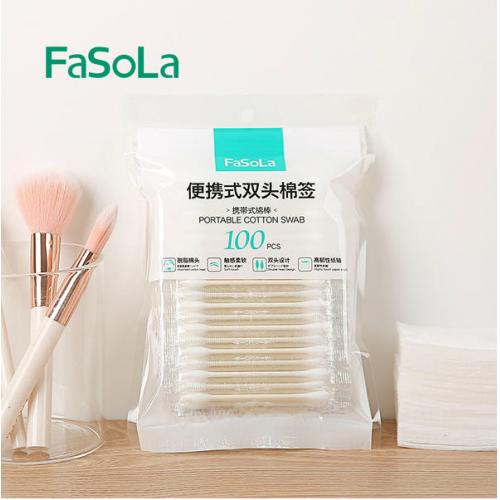 Fasola  一次性便携棉签双头化妆卸妆卫生棉棒尖头婴儿单支独立包装100支临期特价