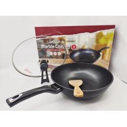 韩国LaCena 乐且娜麦饭石不粘锅炒锅 明火电磁炉两用带盖铲子30cm