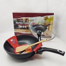 韩国LaCena 乐且娜麦饭石不粘锅炒锅 明火电磁炉两用带盖铲子30cm